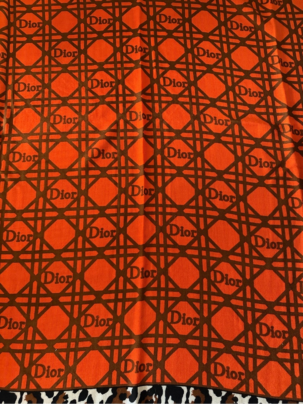 Dior Orange and Brown Logo Pattern Wool/Silk/Cashmere blend Scarf.